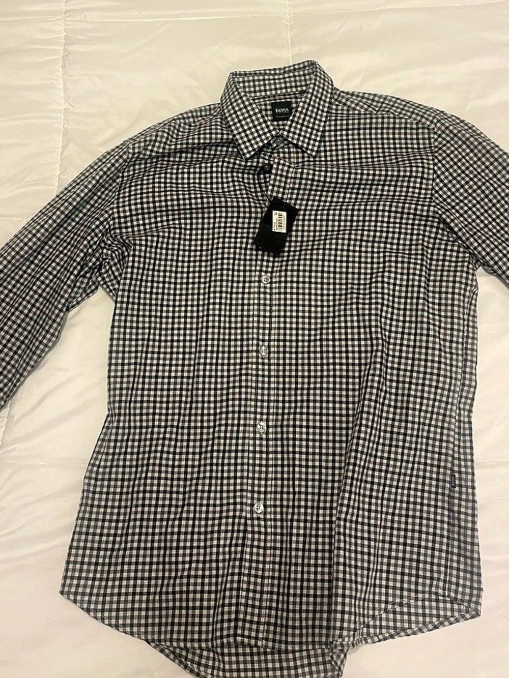 BOSS Checkered Button Down in Black & White Size Large NWT